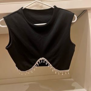 Black rhinestone crop top